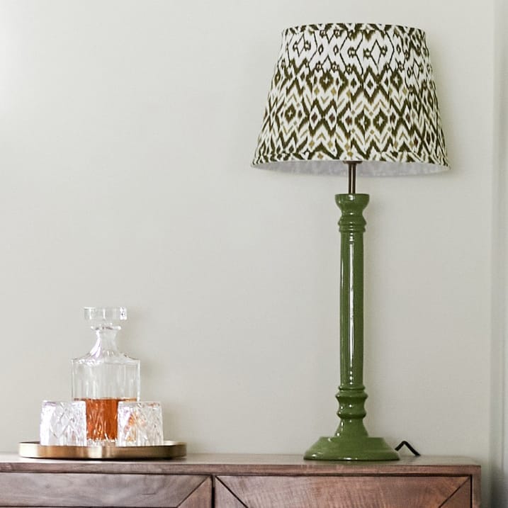 Green Enamel Table Lamp- Natural/ Green Lampshades