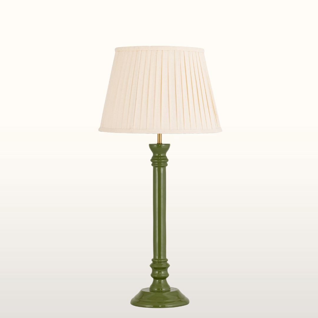 Green Enamel Table Lamp- Natural/ Green Lampshades