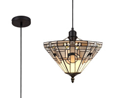Guild 1 Light Uplighter Pendant E27 With 30cm Tiffany Shade, White/Grey/Black/Clear Crystal