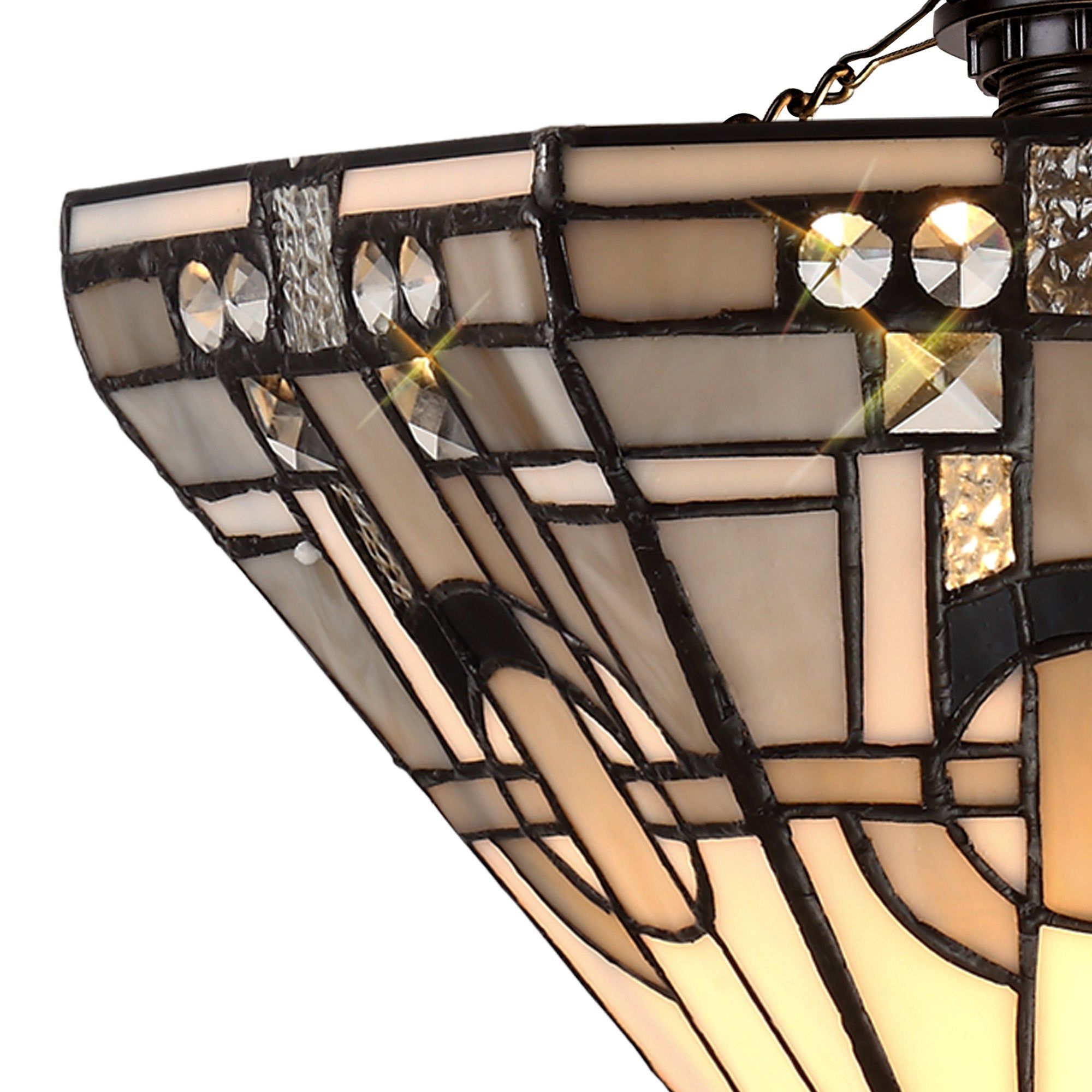 Guild 1 Light Uplighter Pendant E27 With 30cm Tiffany Shade, White/Grey/Black/Clear Crystal