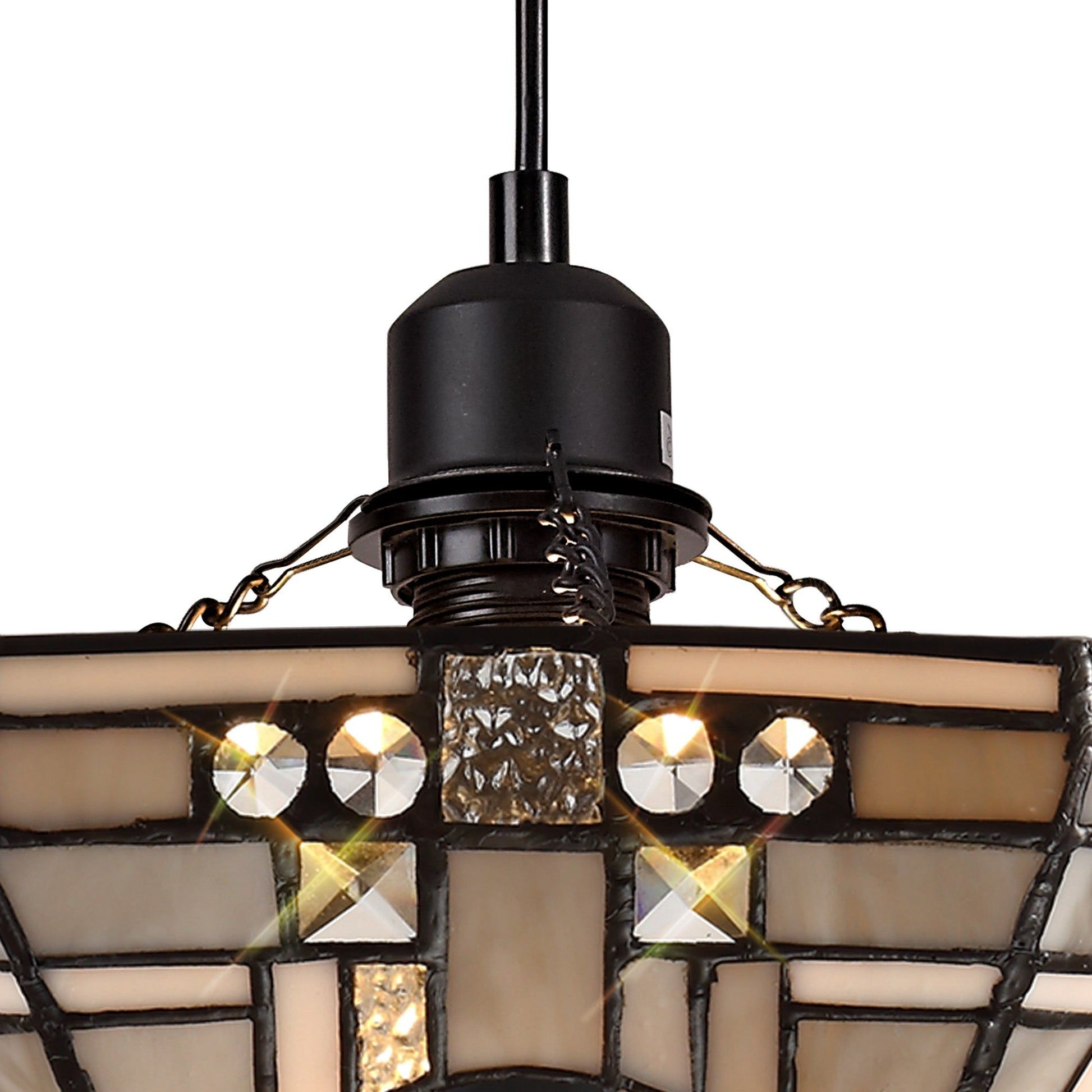Guild 1 Light Uplighter Pendant E27 With 30cm Tiffany Shade, White/Grey/Black/Clear Crystal