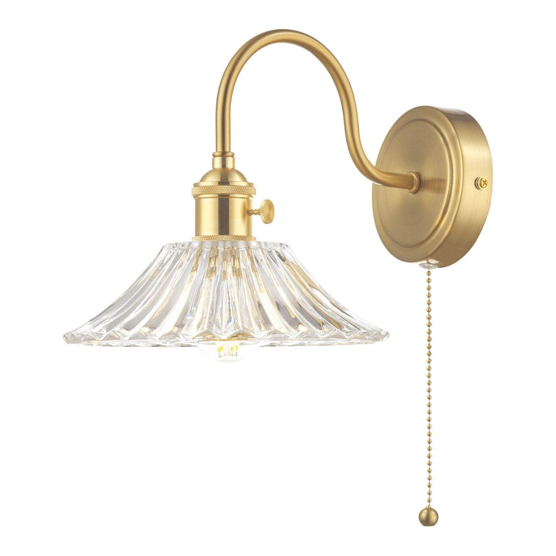Dar Hadano - 1lt Wall Light Antique Chrome With Clear Flared Glass/Ribbed Glass/Antique Pewter Shade/Aged Brass Shade/Clear Ribbed Glass Shade