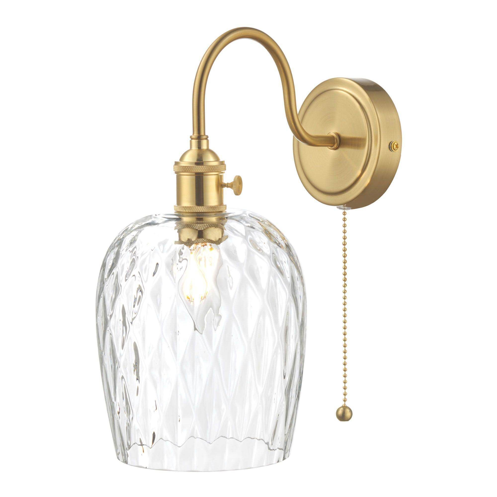 Dar Hadano - 1lt Wall Light Antique Chrome With Clear Flared Glass/Ribbed Glass/Antique Pewter Shade/Aged Brass Shade/Clear Ribbed Glass Shade