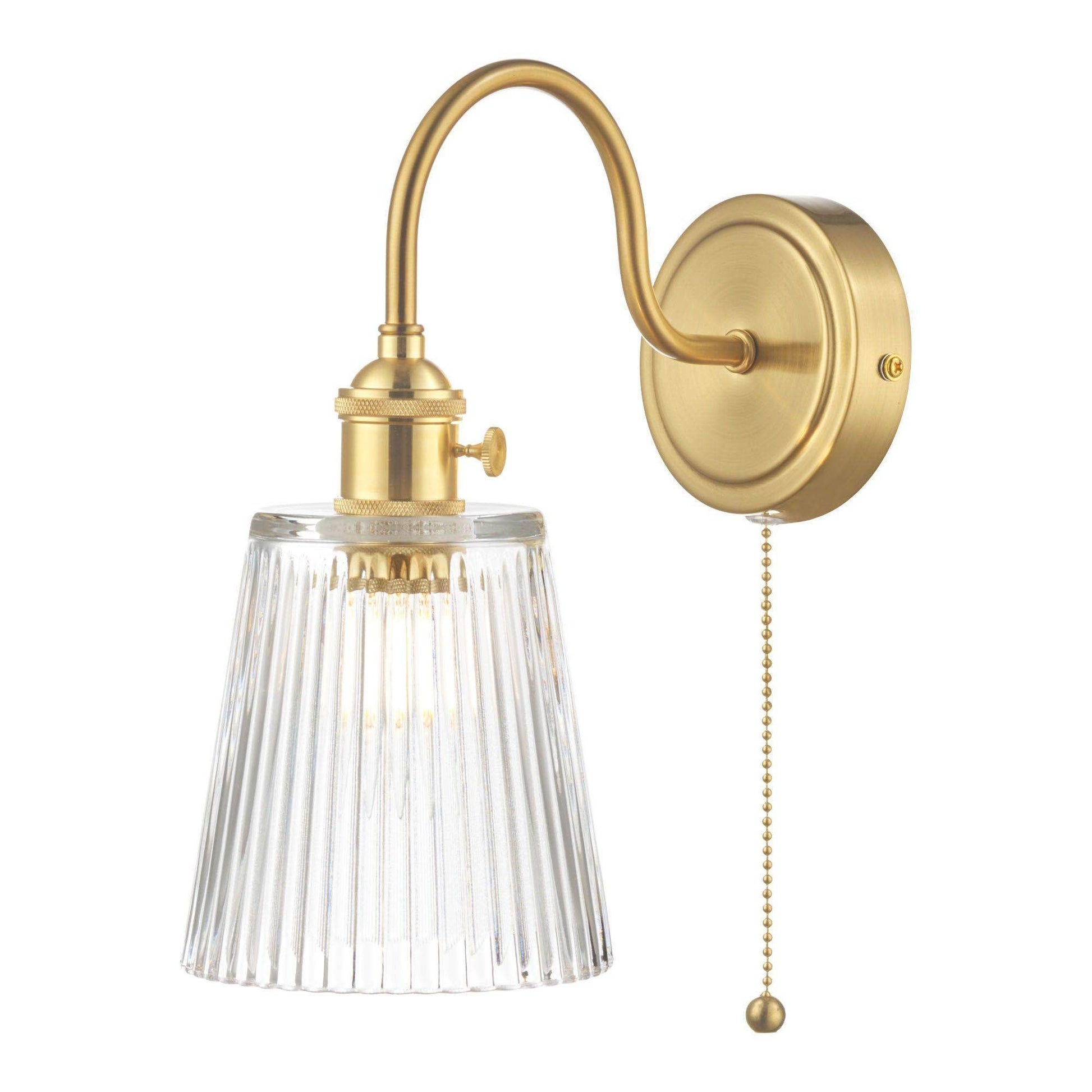 Dar Hadano - 1lt Wall Light Antique Chrome With Clear Flared Glass/Ribbed Glass/Antique Pewter Shade/Aged Brass Shade/Clear Ribbed Glass Shade