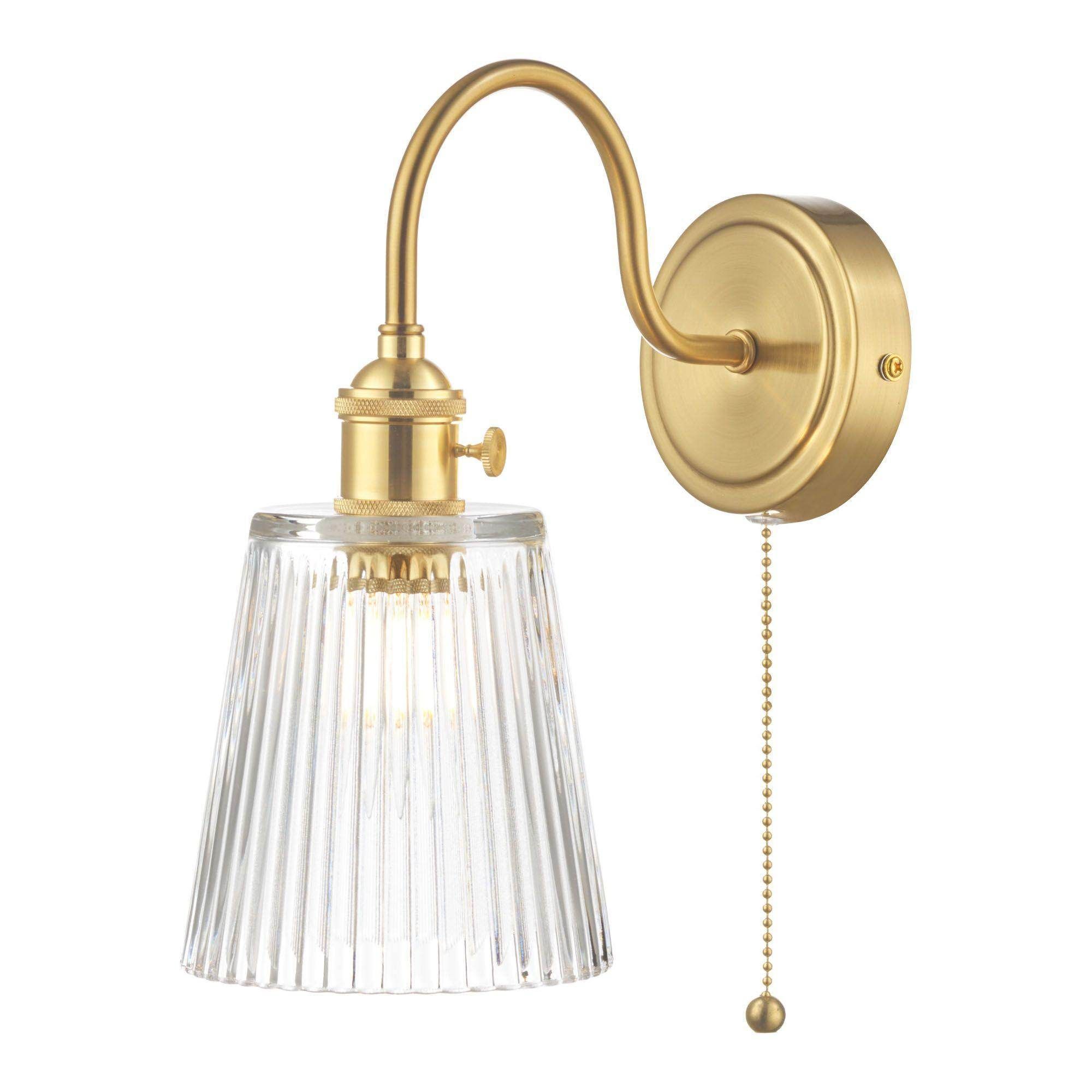 Dar Hadano - 1lt Wall Light Antique Chrome With Clear Flared Glass/Ribbed Glass/Antique Pewter Shade/Aged Brass Shade/Clear Ribbed Glass Shade