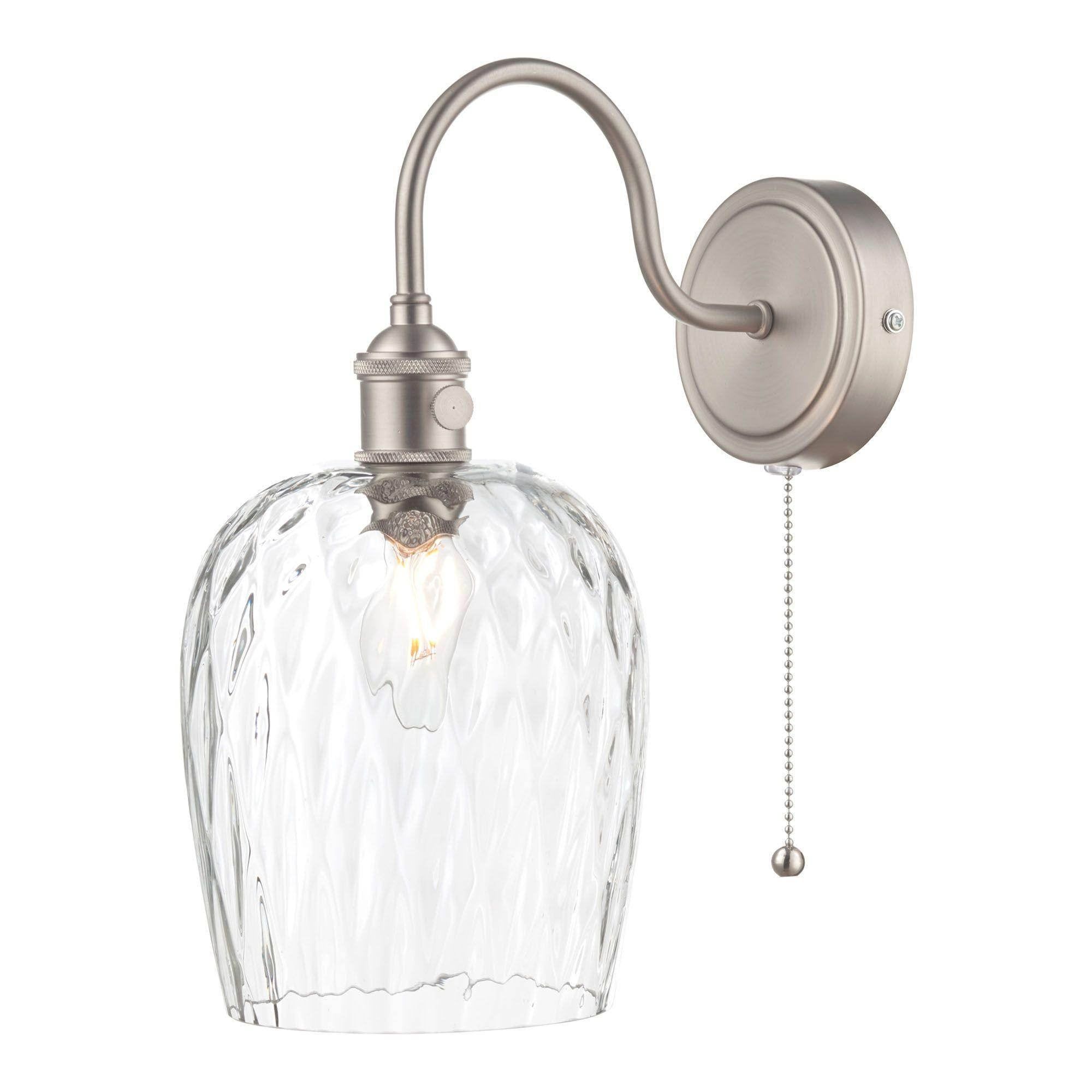 Dar Hadano - 1lt Wall Light Antique Chrome With Clear Flared Glass/Ribbed Glass/Antique Pewter Shade/Aged Brass Shade/Clear Ribbed Glass Shade