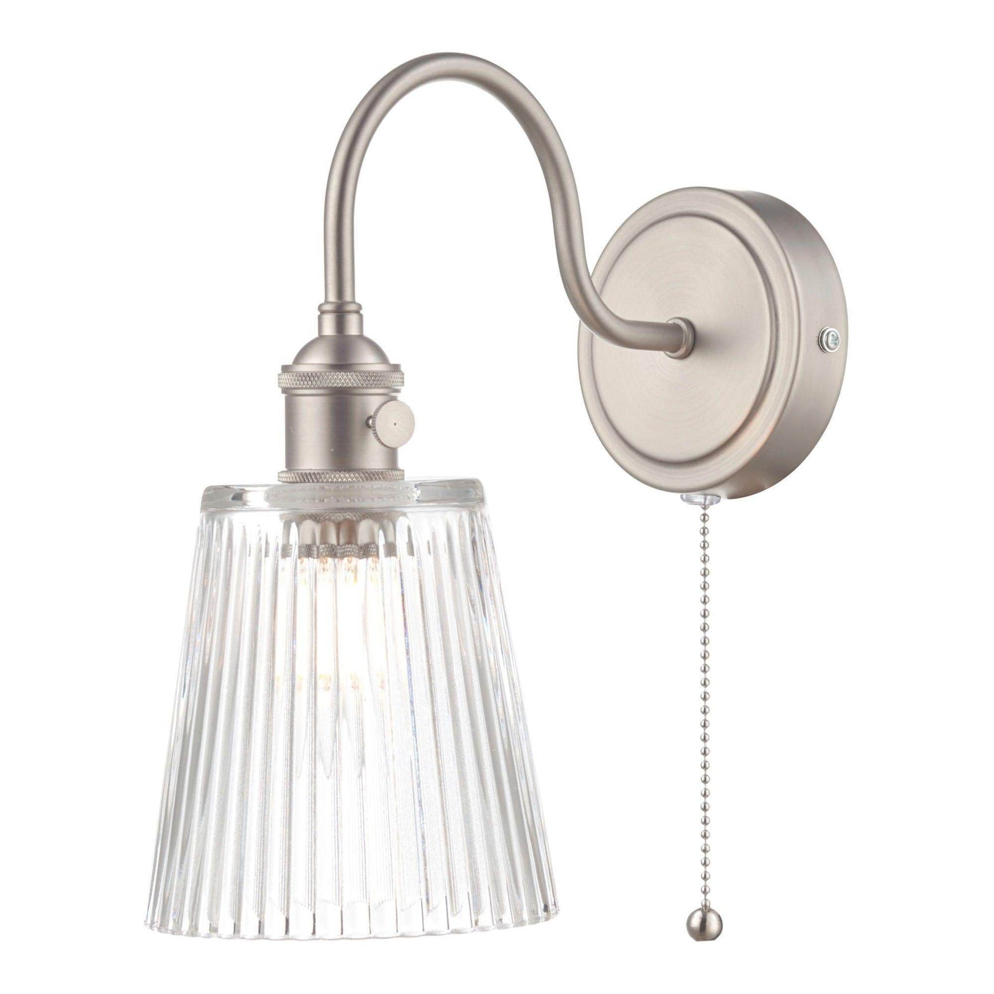 Dar Hadano - 1lt Wall Light Antique Chrome With Clear Flared Glass/Ribbed Glass/Antique Pewter Shade/Aged Brass Shade/Clear Ribbed Glass Shade
