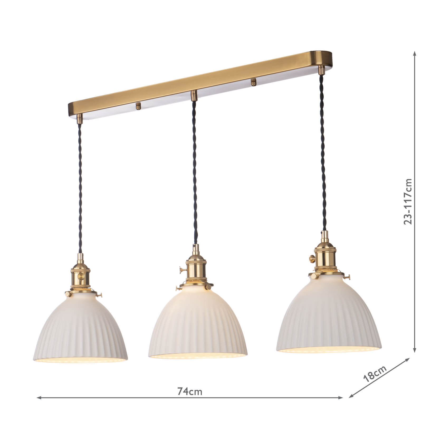 Hadano 3 Light Kitchen Light Antique Chrome & Ceramic -  Various Shapes