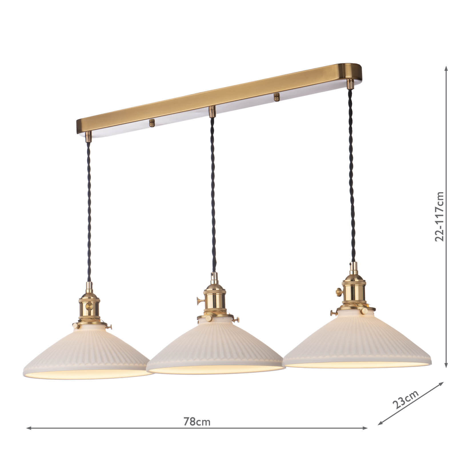 Hadano 3 Light Kitchen Light Antique Chrome & Ceramic -  Various Shapes