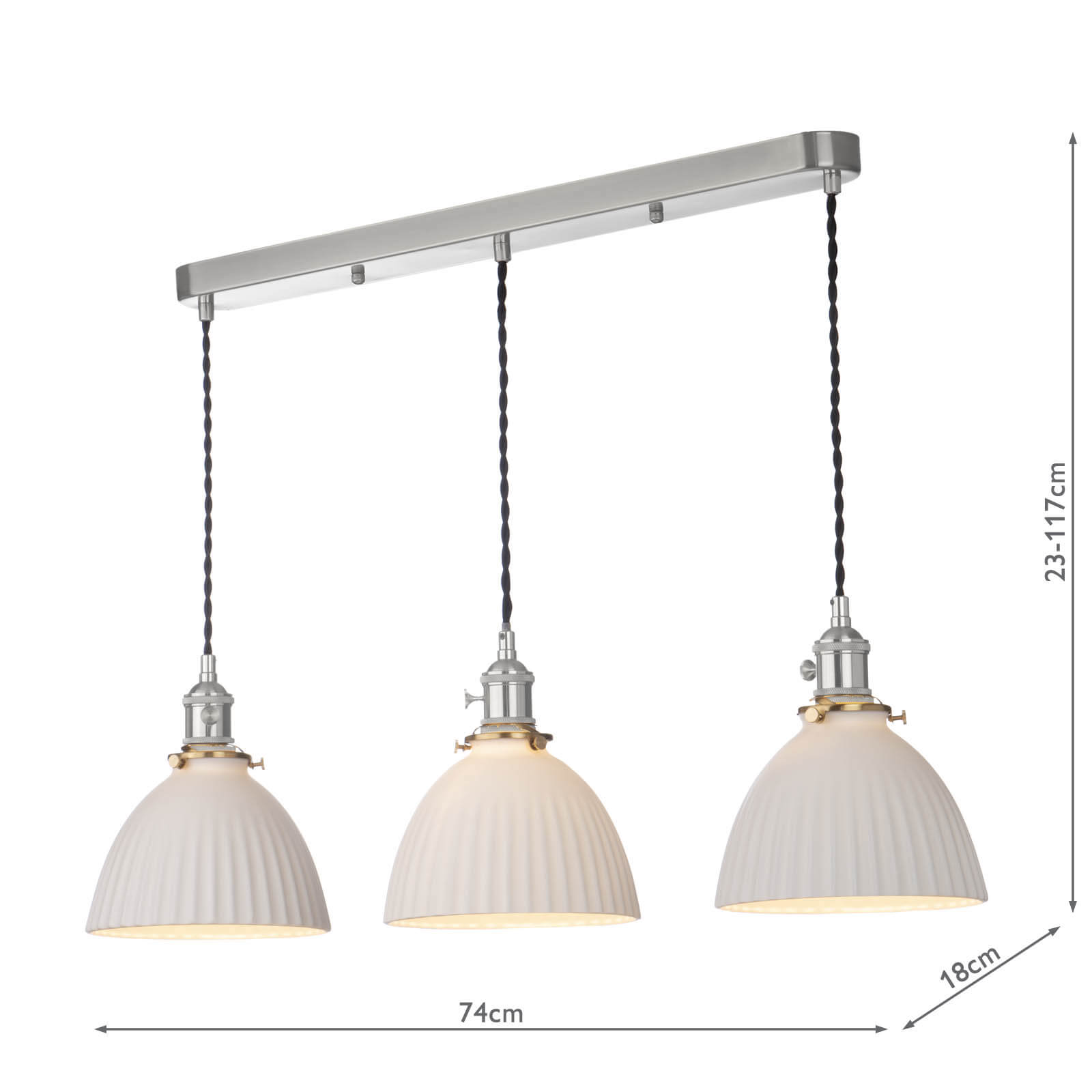 Hadano 3 Light Kitchen Light Antique Chrome & Ceramic -  Various Shapes