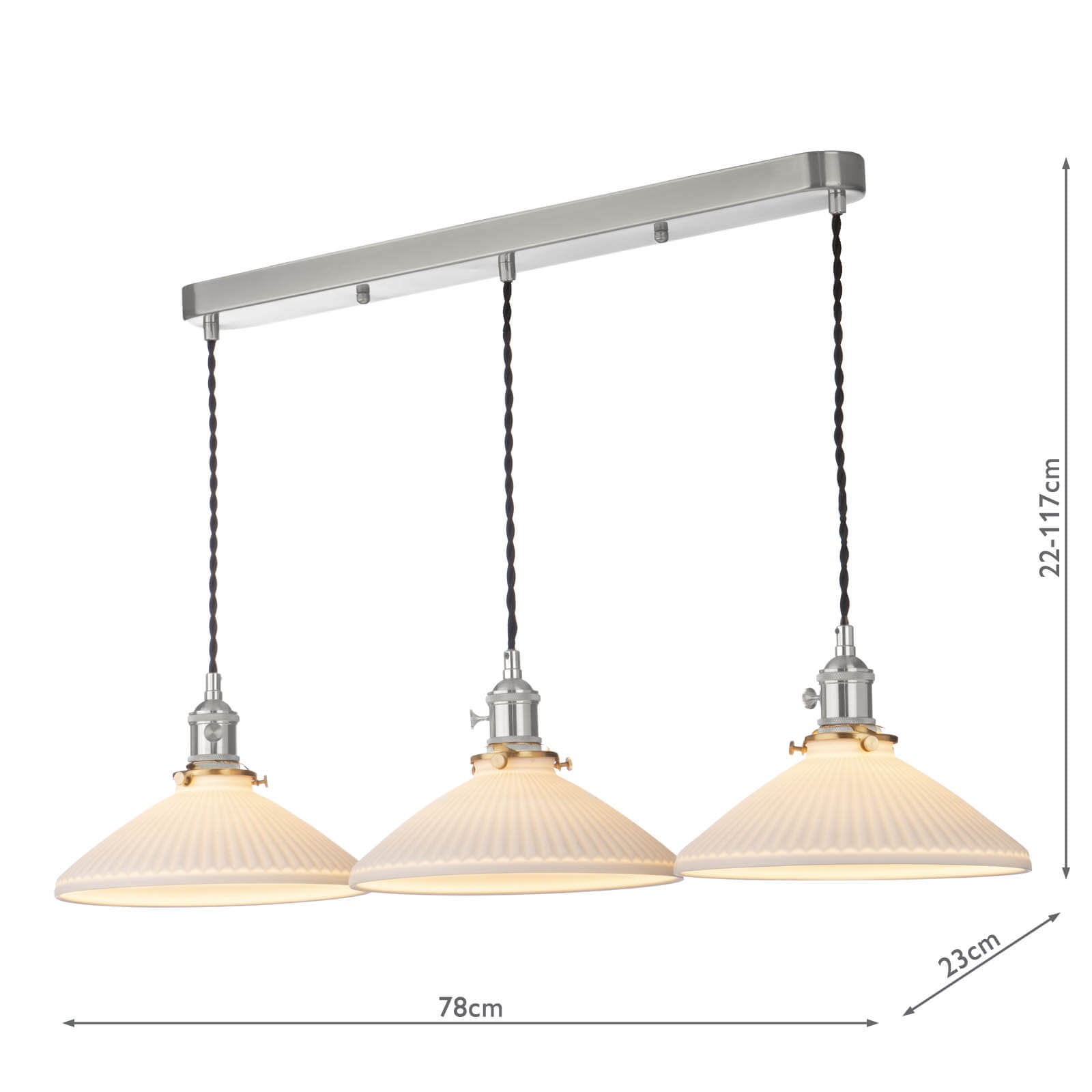 Hadano 3 Light Kitchen Light Antique Chrome & Ceramic -  Various Shapes