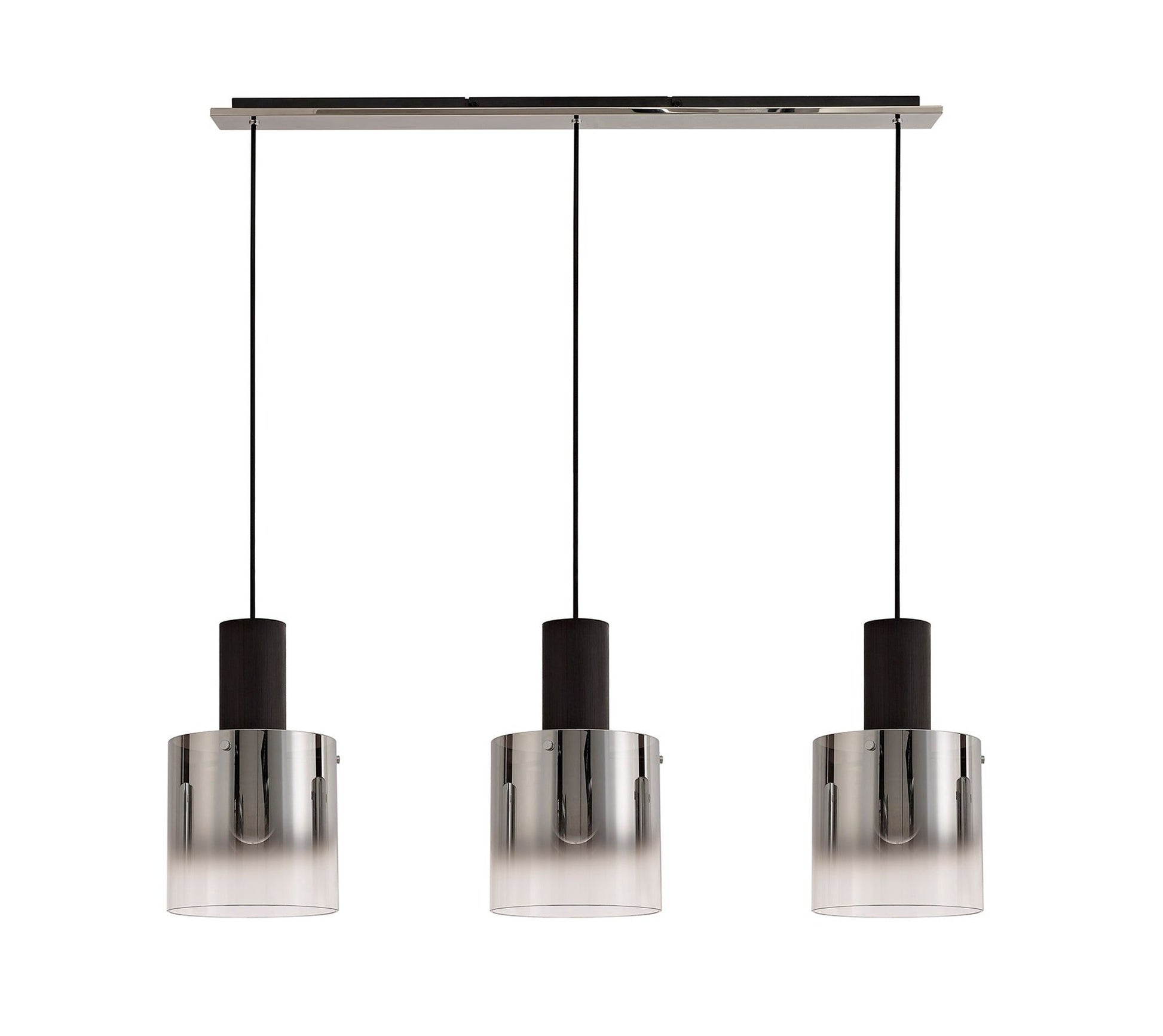 Hailey Linear Pendant, 3 Light Adjustable E27, Black/Smoke Fade Glass (2LT137C)