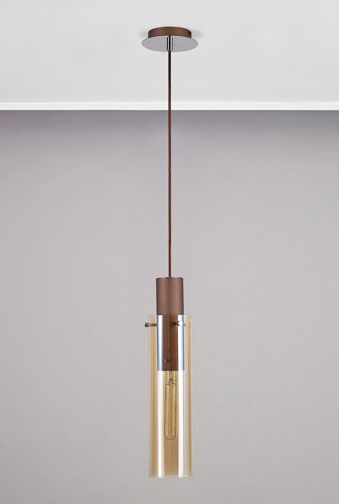Blake Slim Single Pendant, 1 Light Adjustable E27, Mocha / Amber Glass