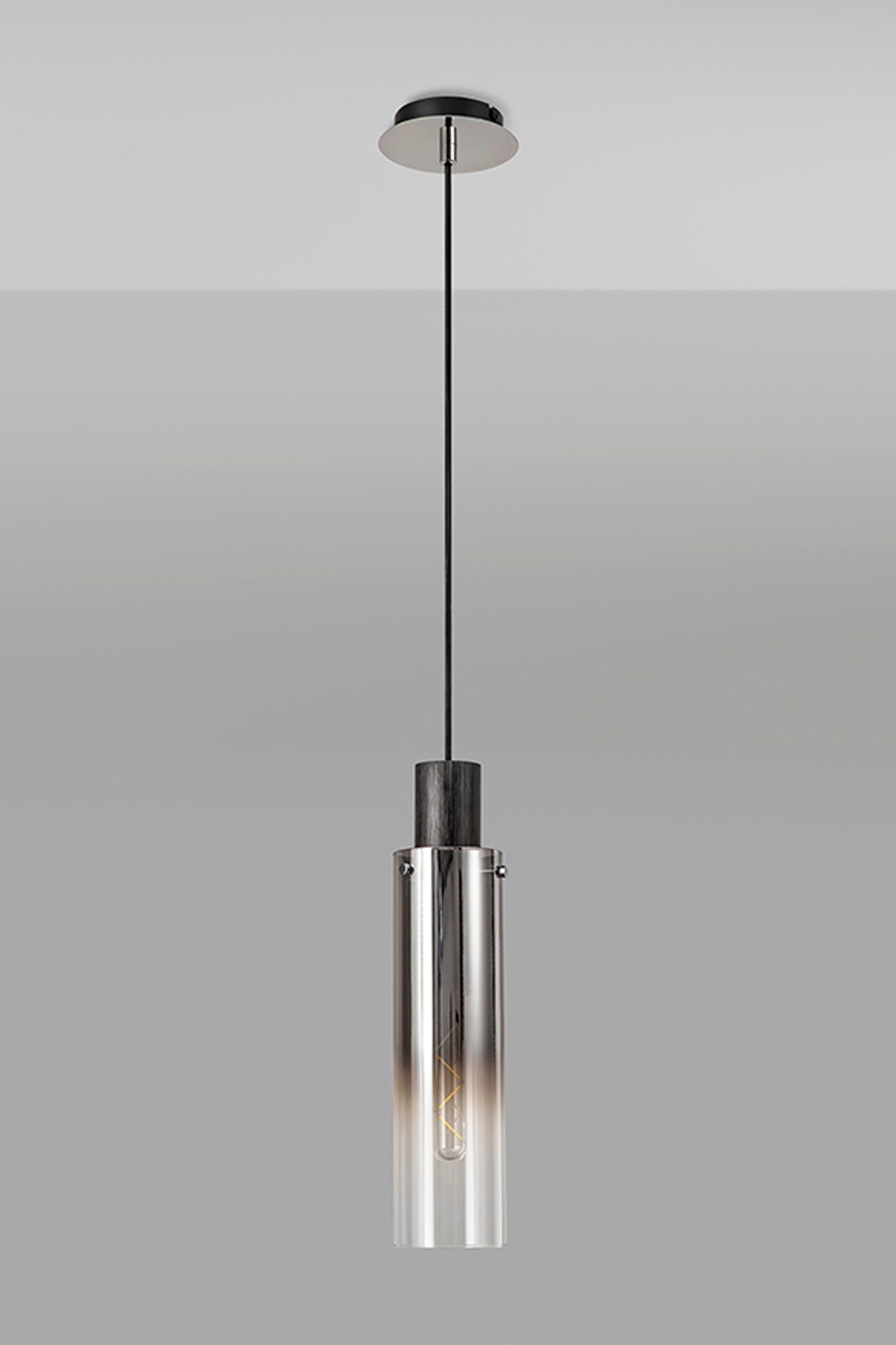 Blake Slim Single Pendant, 1 Light Adjustable E27, Black/Smoke Fade Glass