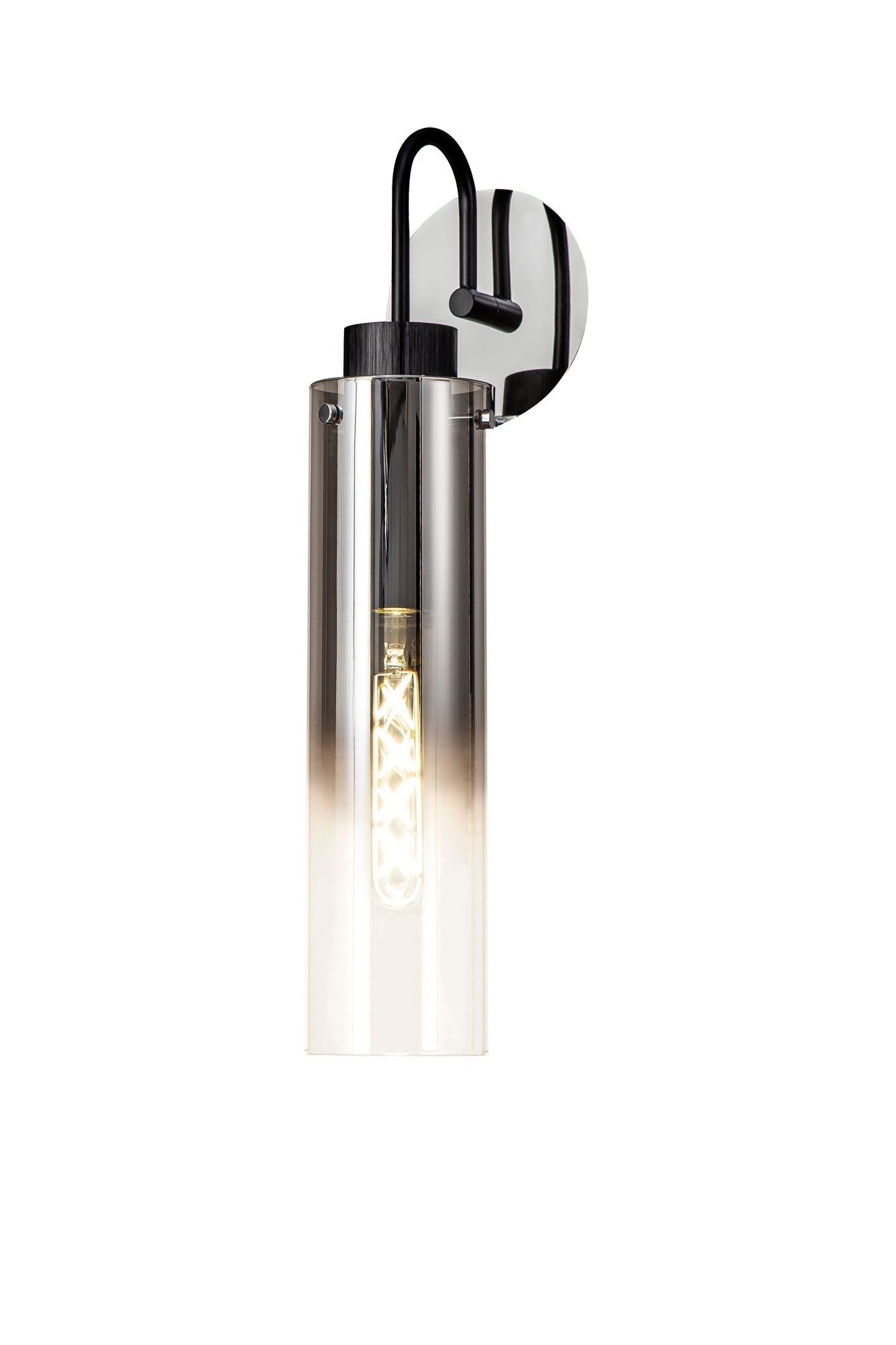 Blake Slim Single Switched Wall Lamp, 1 Light, E27, Black/Smoke Fade Glass