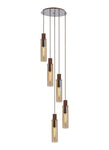 Hailey Slim Round Pendant, 5 Light Adjustable E27, Mocha / Amber Glass