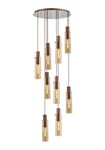 Hailey Slim Round Pendant, 9 Light Adjustable E27, Mocha / Amber Glass 