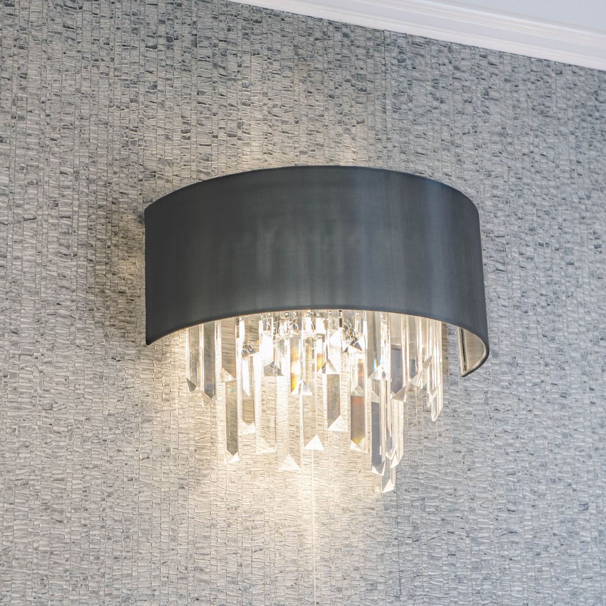 Dar Halle Double Wall Light - Grey & Crystal Finish, IP20
