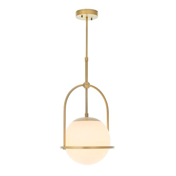 Matt antique brass single pendant with opal glass and adjustable stem - Cusack Lighting