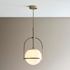 Matt antique brass single pendant with opal glass and adjustable stem - Cusack Lighting