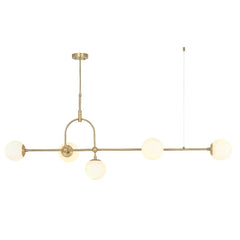 Halbrook 5L Island/Kitchen Table Ceiling Light - Antique Brass & Opal Finish IP20