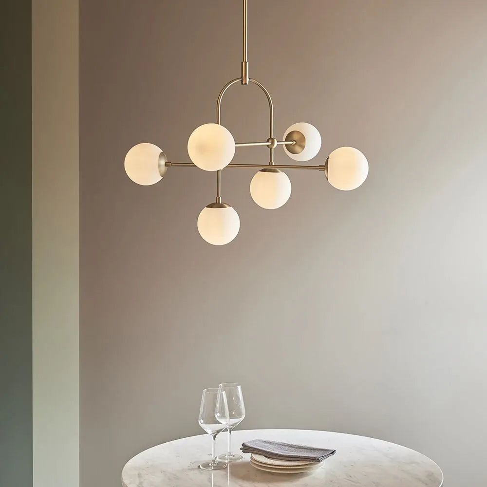 Athena 6L Centre Ceiling Light - Antique Brass & Opal Finish IP20Athena 6L Centre Ceiling Light - Antique Brass & Opal Finish IP20