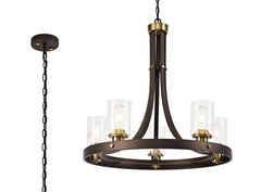 Halo Pendant 3/5 Light E27, Brown Oxide/Bronze With Clear Glass Shades