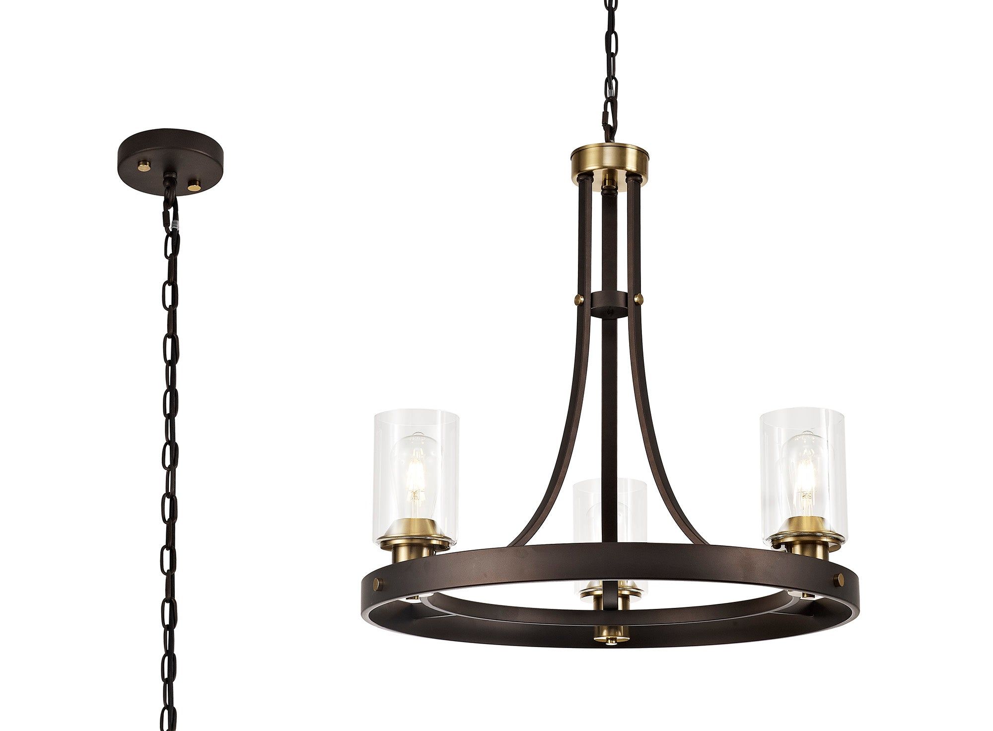 Halo Pendant 3/5 Light E27, Brown Oxide/Bronze With Clear Glass Shades