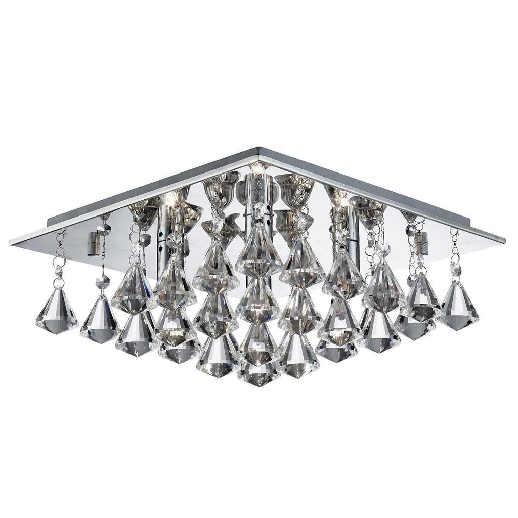 Hanna 4Lt Flush Ceiling Light - Chrome with Clear Crystal Pyramid Drops Finish