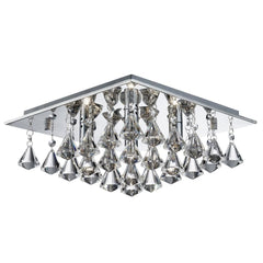 Hanna 4Lt Flush Ceiling Light - Chrome with Clear Crystal Pyramid Drops Finish