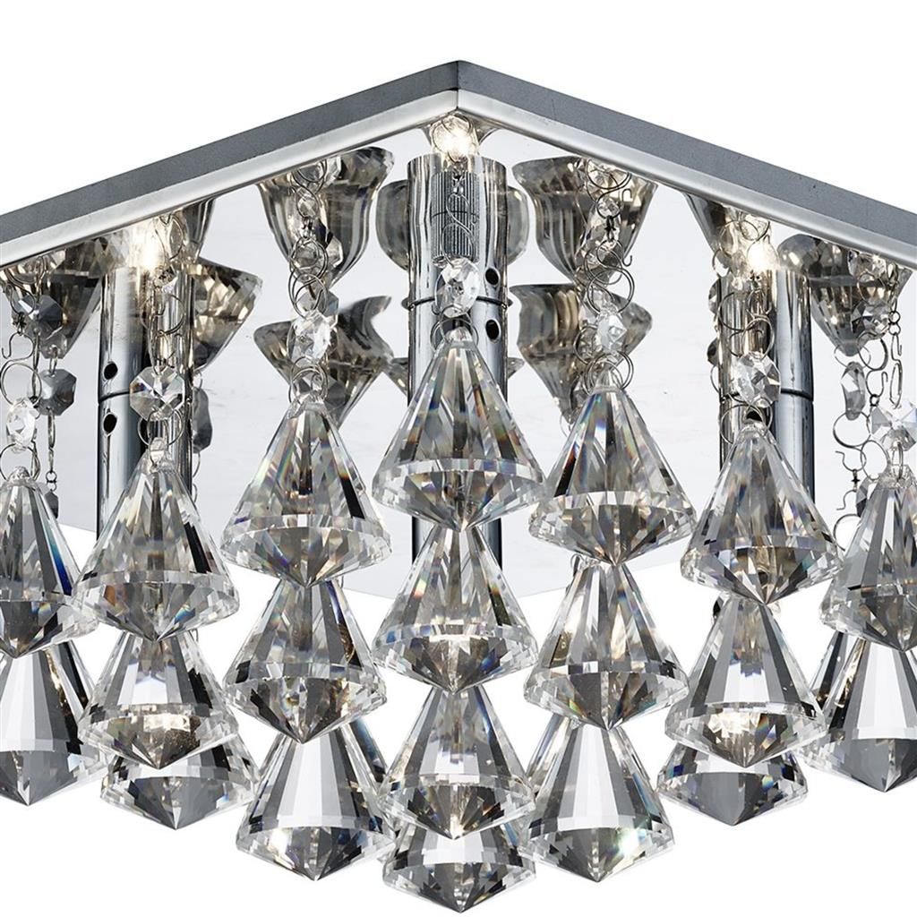 Hanna 4Lt Flush Ceiling Light - Chrome with Clear Crystal Pyramid Drops Finish