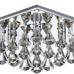 Hanna 4Lt Flush Ceiling Light - Chrome with Clear Crystal Pyramid Drops Finish