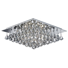 Hanna 6Lt Flush Ceiling Light - Chrome with Clear Crystal Pyramid Drops Finish
