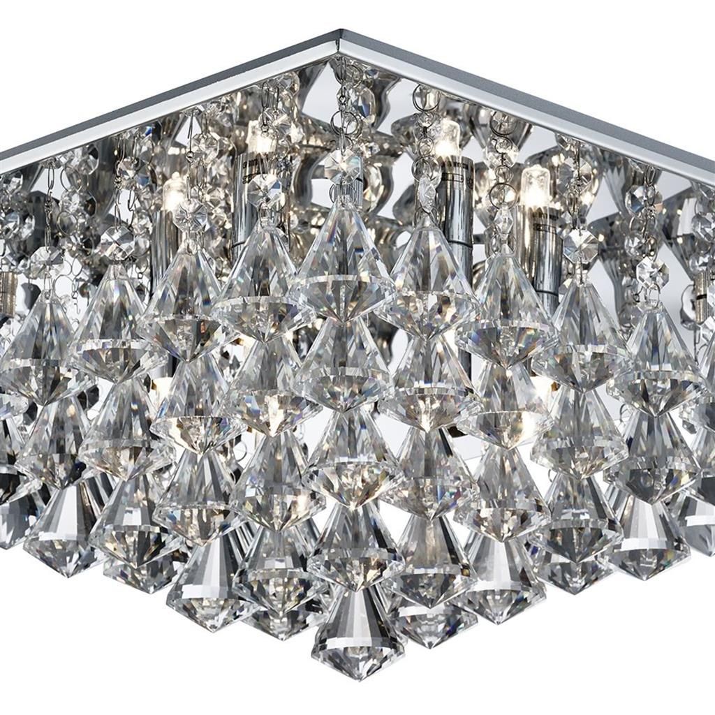 Hanna 6Lt Flush Ceiling Light - Chrome with Clear Crystal Pyramid Drops Finish