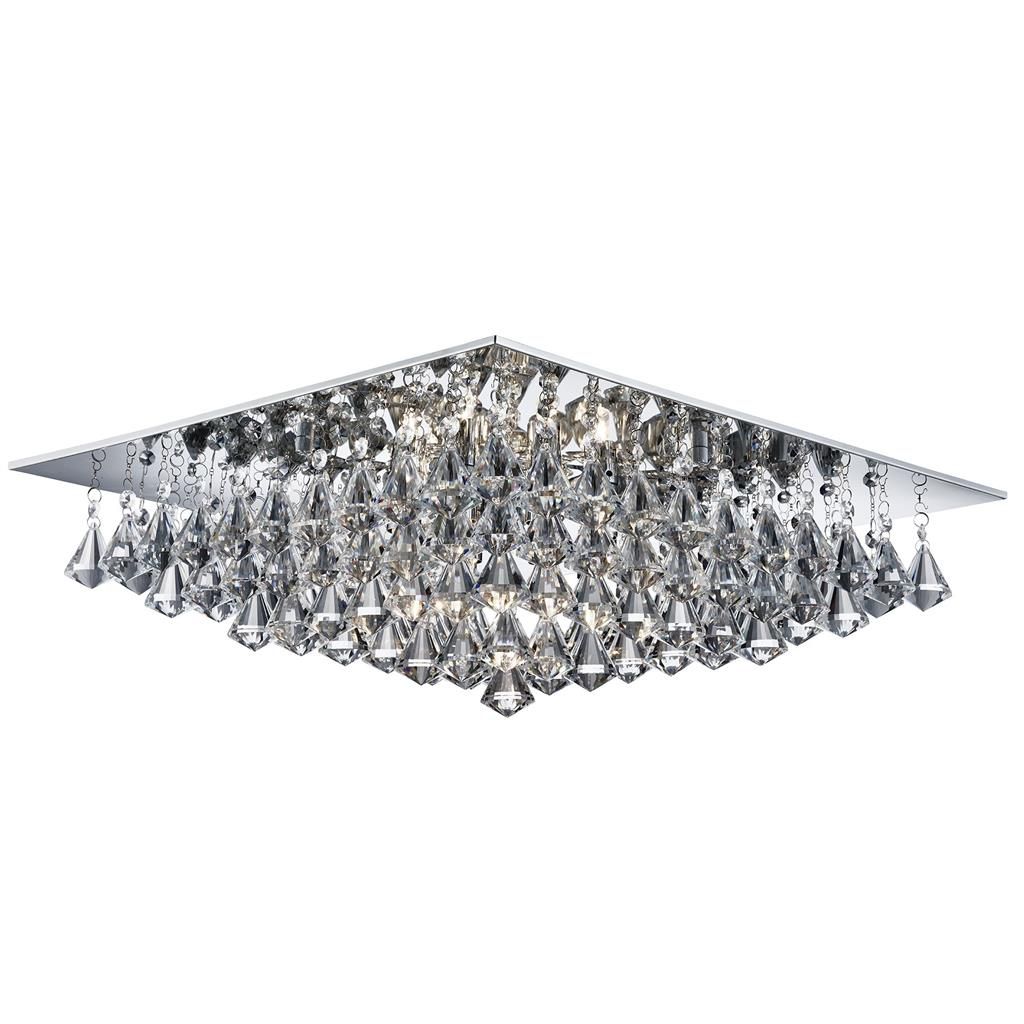 Hanna 8Lt Flush Ceiling Light - Chrome with Clear Crystal Pyramid Drops Finish