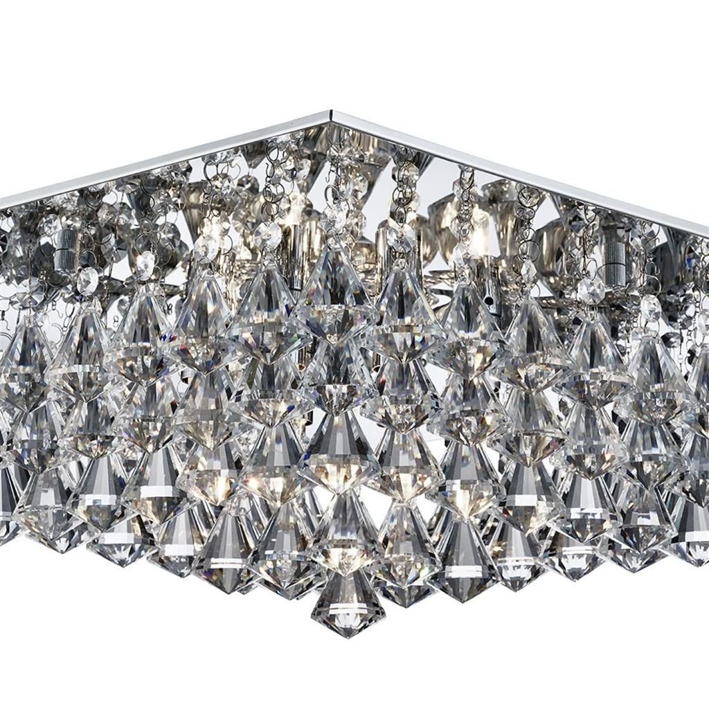 Hanna 8Lt Flush Ceiling Light - Chrome with Clear Crystal Pyramid Drops Finish