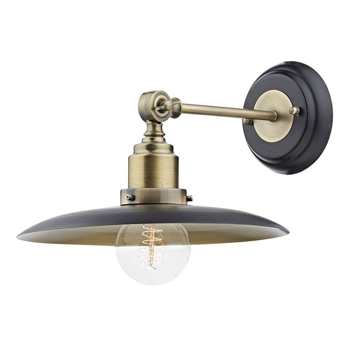 Dar Hannover 1 Light Wall Bracket Black/Antique Brass - Cusack Lighting