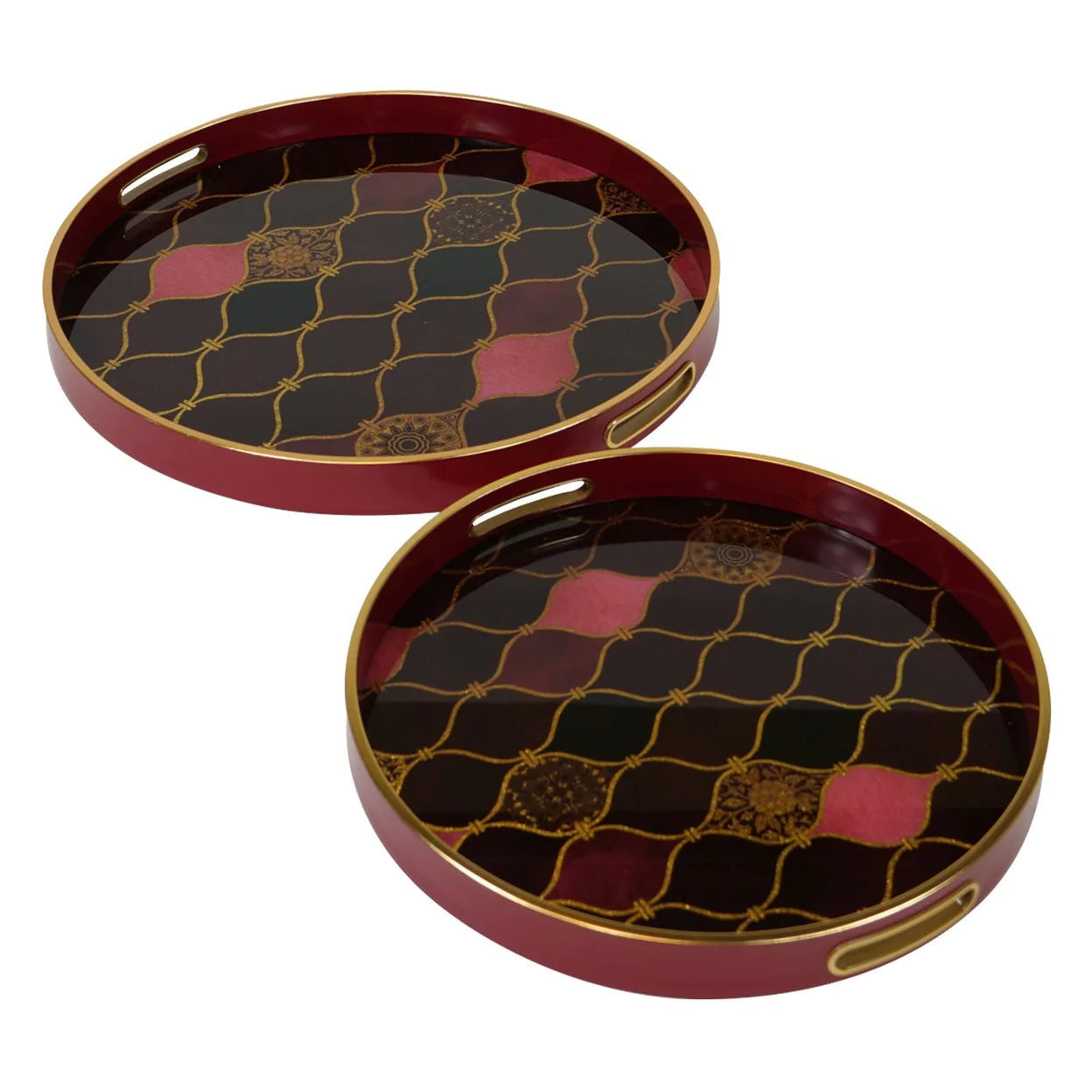 Haralson Trays (Set of 2) - Red & Gold Finish