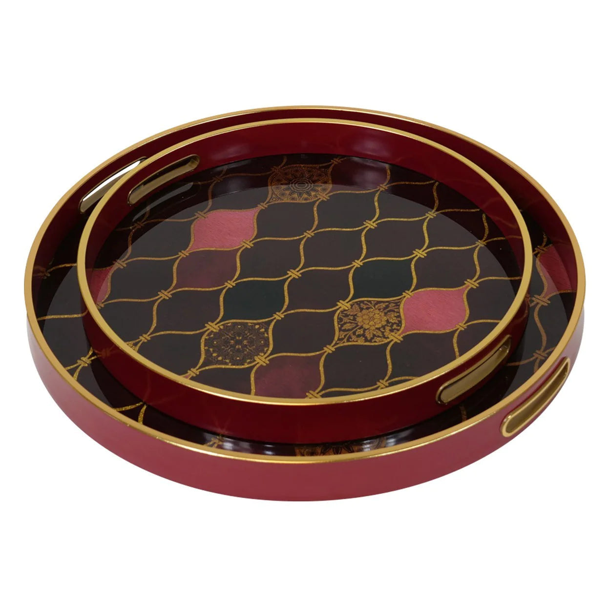 Haralson Trays (Set of 2) - Red & Gold Finish