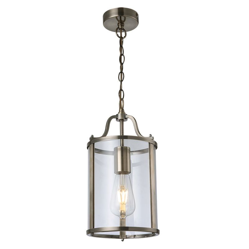 Harold 1Lt/3Lt Round Glass Lantern - Antique Brass / Satin Nickel