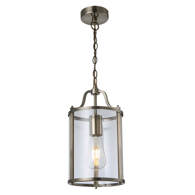 Harold 1Lt/3Lt Round Glass Lantern - Antique Brass / Satin Nickel