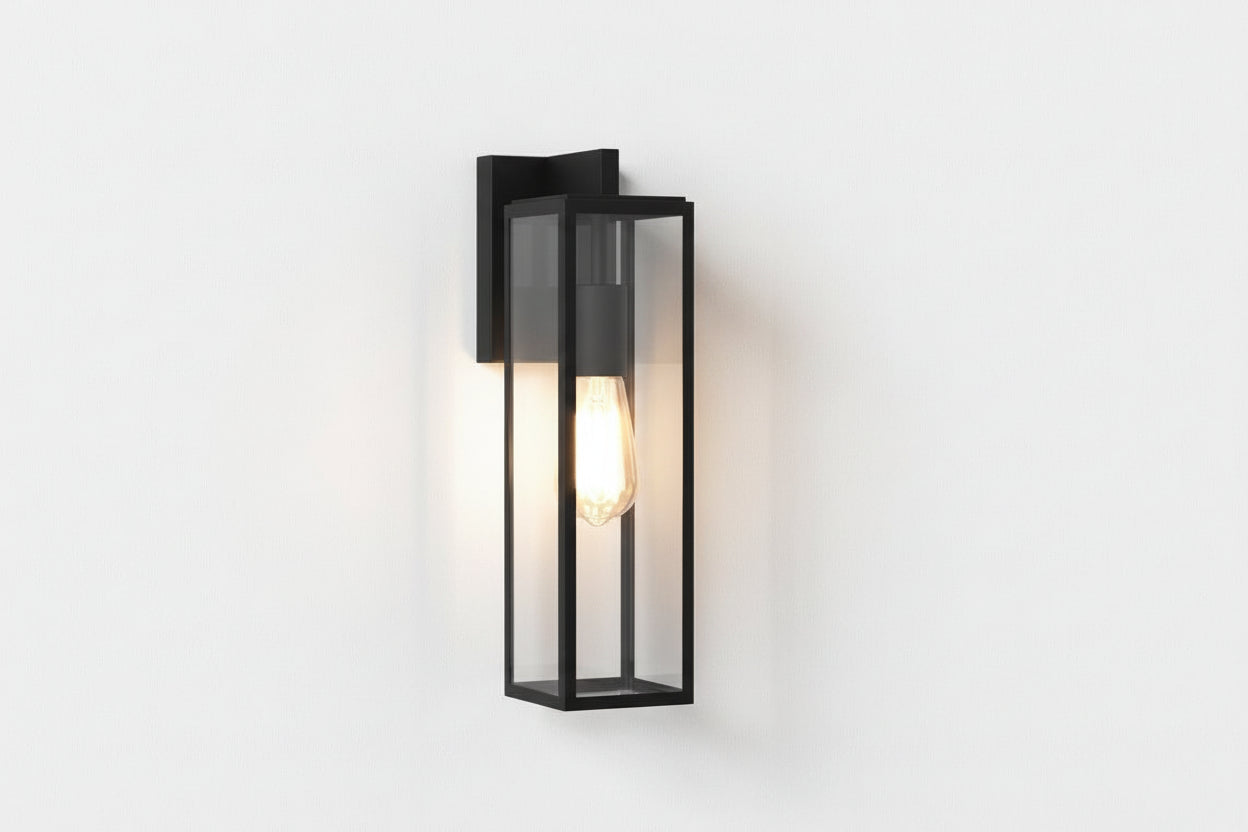 Harvard Lantern Outdoor Wall Light Fixture - Textured Black Finish IP44