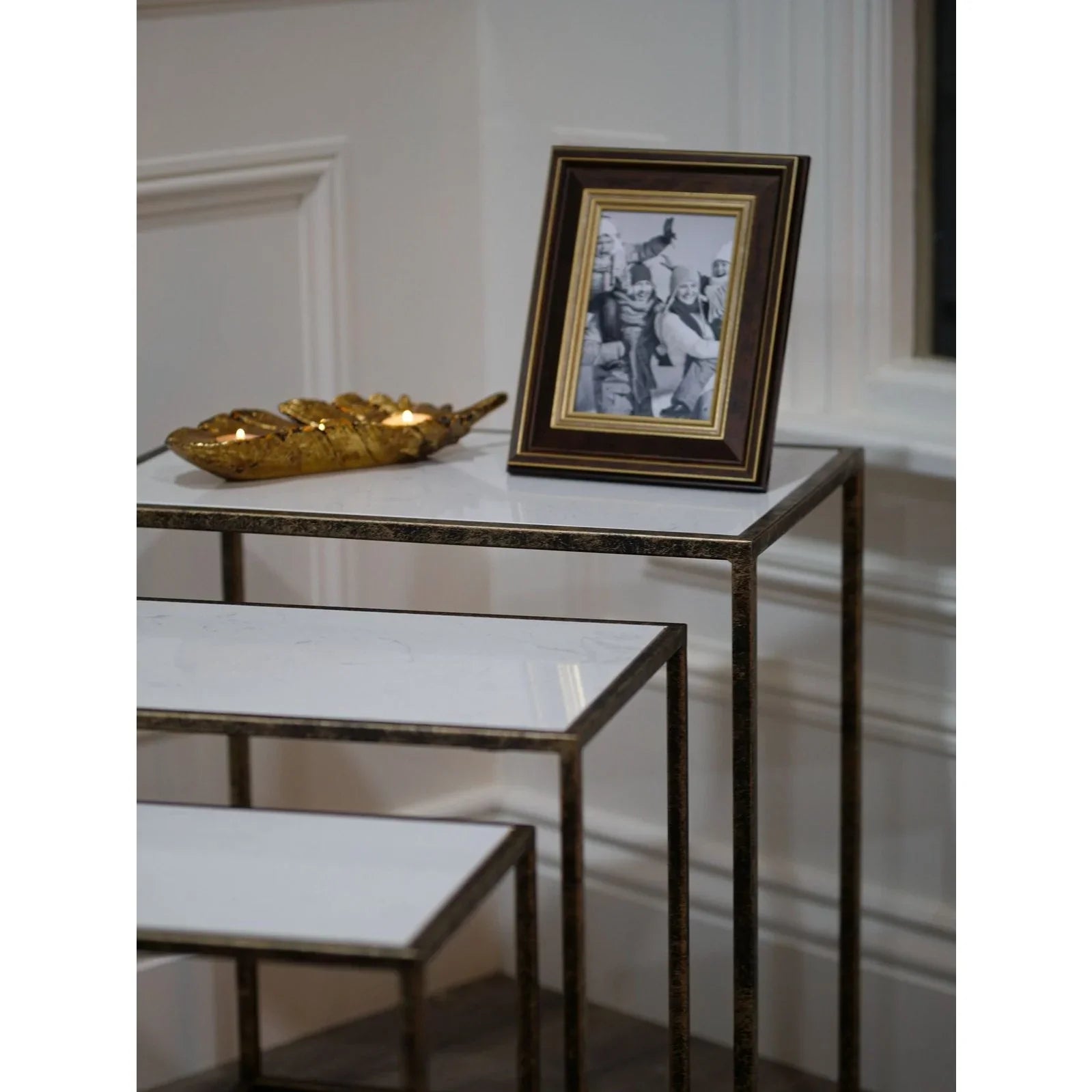 Irma Set of 3 Tables - Antique Gold & Marble Top Finish