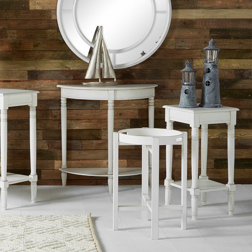 Heritage Pine Wood Half Moon Console K/D- White Finish