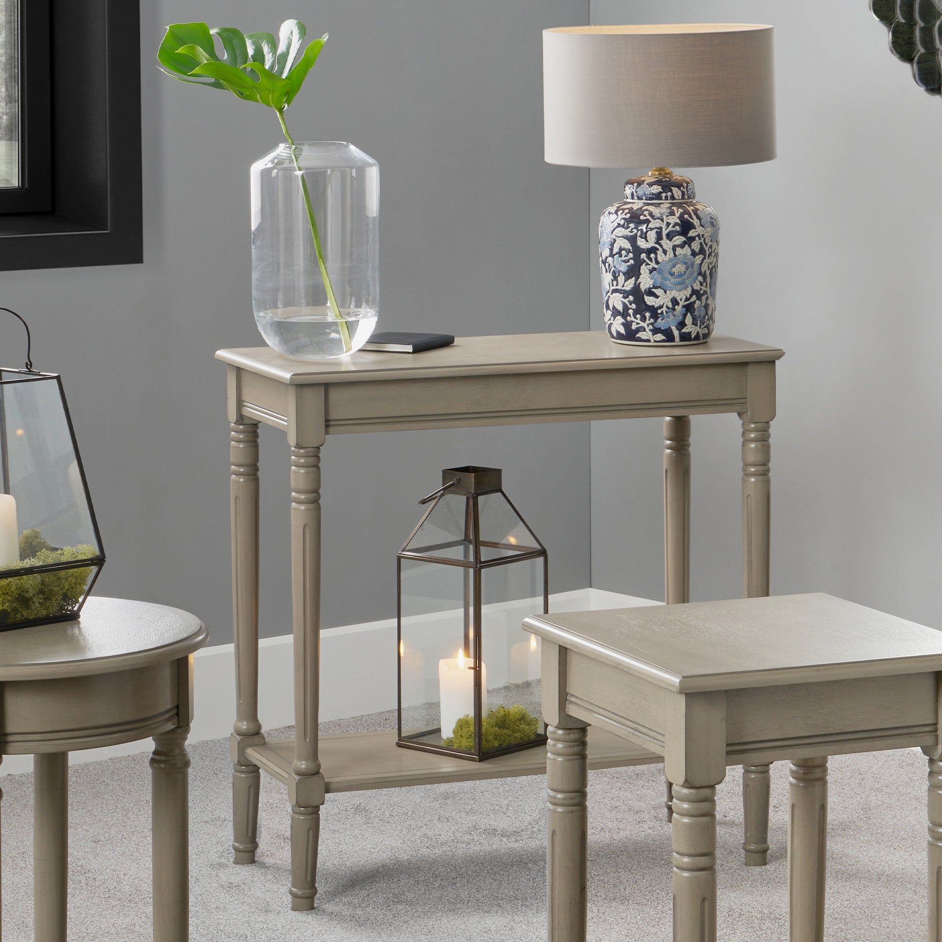 Heritage Pine Wood Rectangular Console K/D- Taupe Finish
