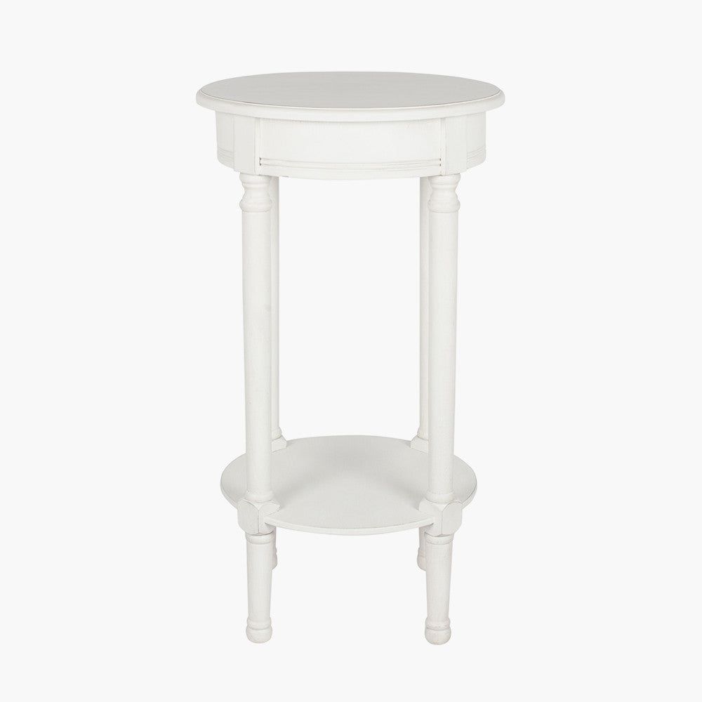 Heritage Round Pine Wood Round Accent Table K/D- White Finish