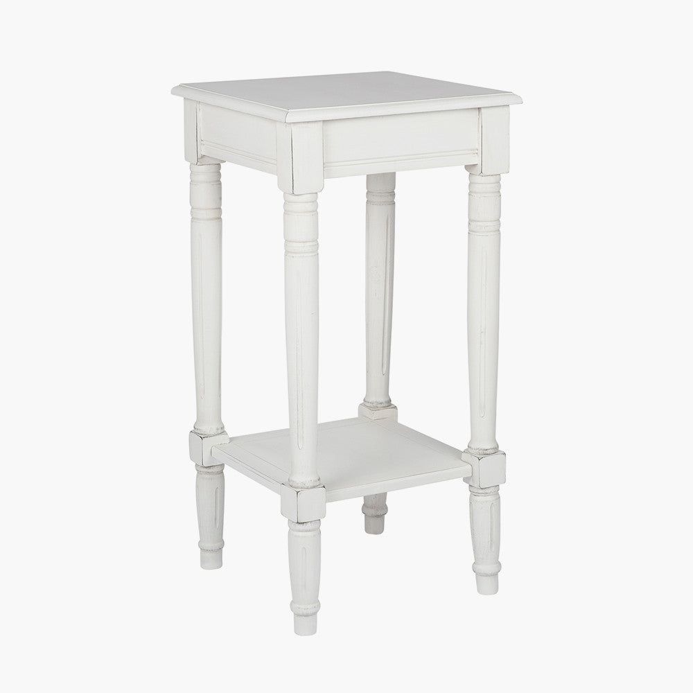 Heritage Square Pine Wood Round Accent Table K/D- White Finish
