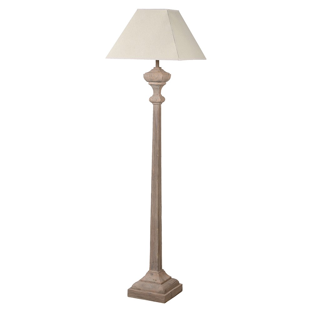 Prism Slim Wooden Carved Floor Lamp with Linen Shade E27