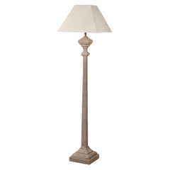 Prism Slim Wooden Carved Floor Lamp with Linen Shade E27