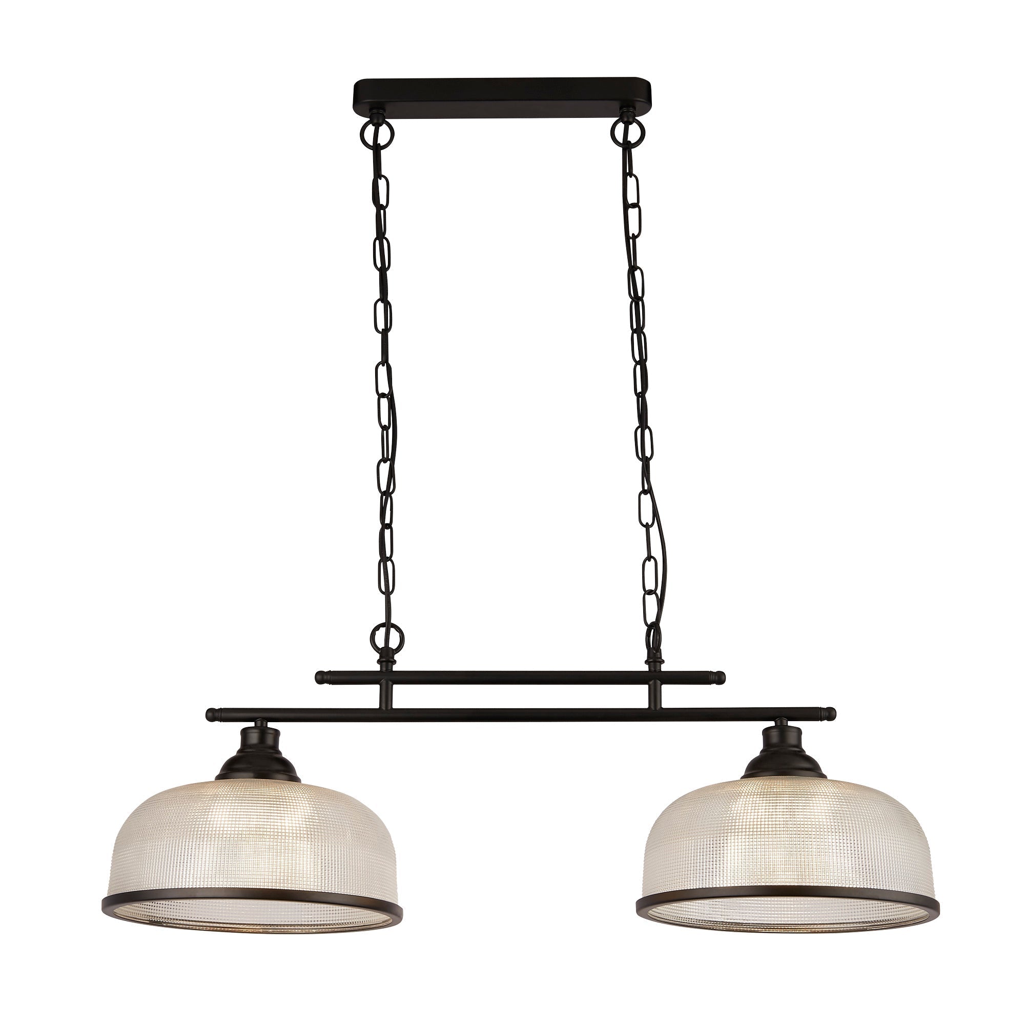 Highworth 2/3Lt Kitchen Light - Black Metal & Holophane Style Glass